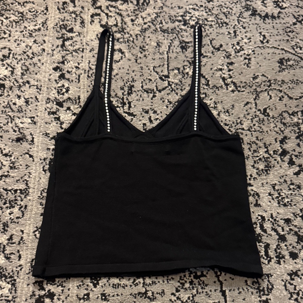 Black Rhinestone detailed soft knit Crop Top - Picture 6 of 6